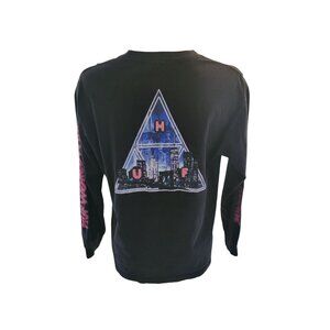 Huf Worldwide Long Sleeve Black‎ Tee Pink Graphics triangles Y2K Retro